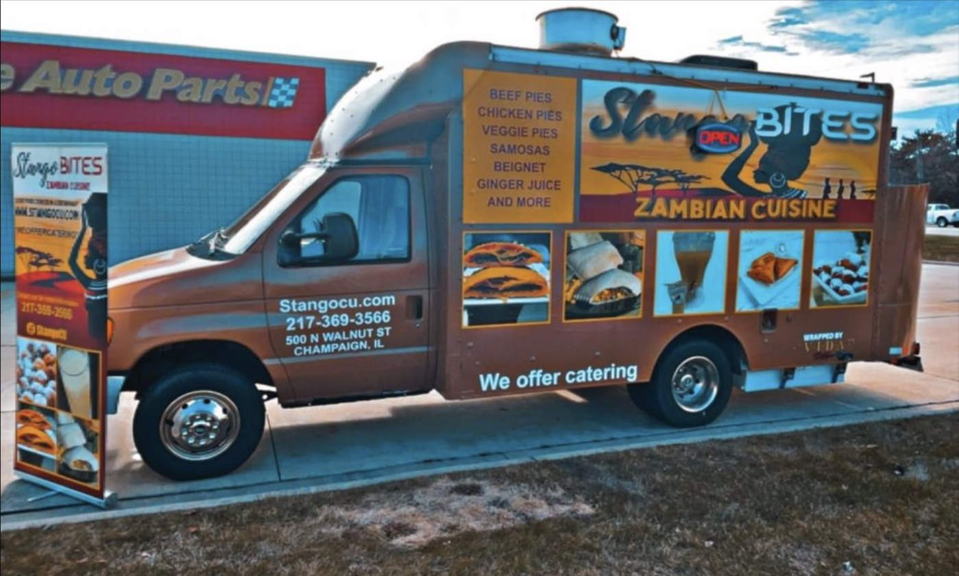 Stango Bites food truck parked outside its Champaign, IL location